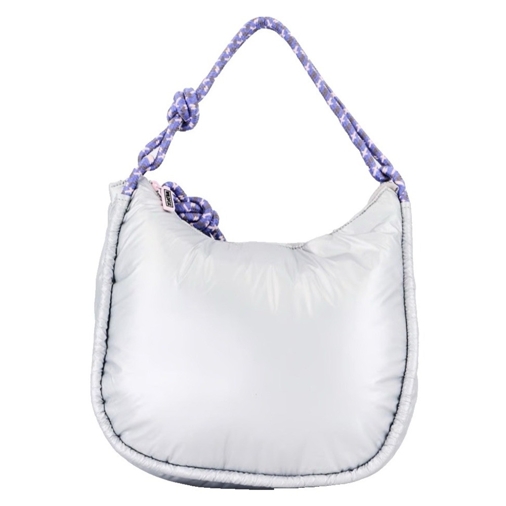 WILDFOX Silver Puffer Crossbody Bag Crescent Puffy Cloud Sling Rope Strap NWT - Picture 2 of 4